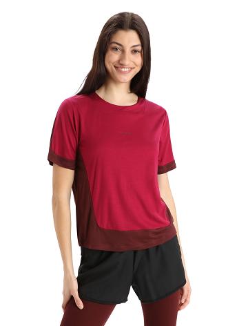 Women's Icebreaker ZoneKnit™ Merino Short Sleeve Boxy T Shirts Cherry / Espresso | CA 1359OKIR